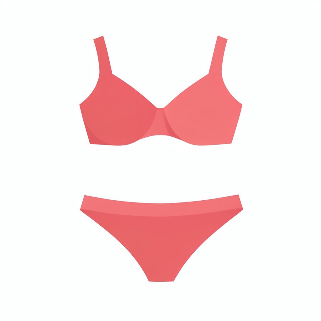 Illustration vectorielle plate d'un ensemble de lingerie délicat posé à côté d'un ruban de satin, tons pêche et crème sur fond clair.